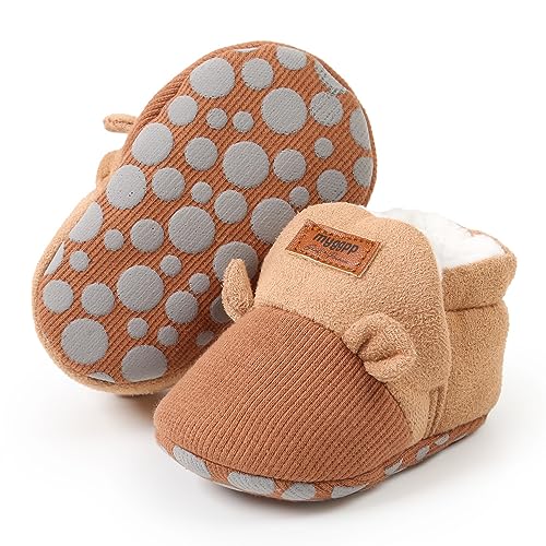Image of Ohwawadi Infant Baby Boys Girls Slippers Cozy Fleece Booties Soft Bottom Warm Cartoon Socks Newborn Crib Shoes