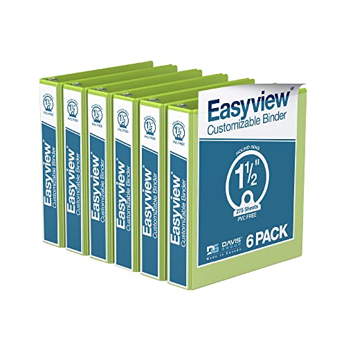 easyview premium 1.5 inch binders with clear view covers, 3 ring binders for school, office, or home, colored binder notebooks, pack of 6, round ring, lime green