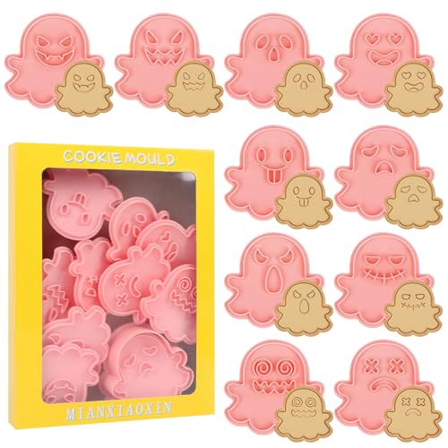 SULOLI Halloween Cookie Cutters,10 Pieces Halloween Biscuit Cutters Ghost Cookies Cutters for Baking