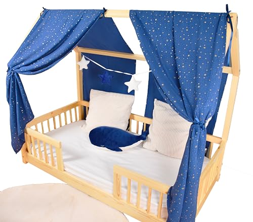 YellowNest Hausbett Himmel (2er Pack) - 100% Baumwolle - Betthimmel Hausbett aus Musselin (2er Pack) - Himmelbett Vorhänge für Bett 80x160 & 90x190 & 140x200 cm (Marineblau, 130 x 320 (2er-Set))