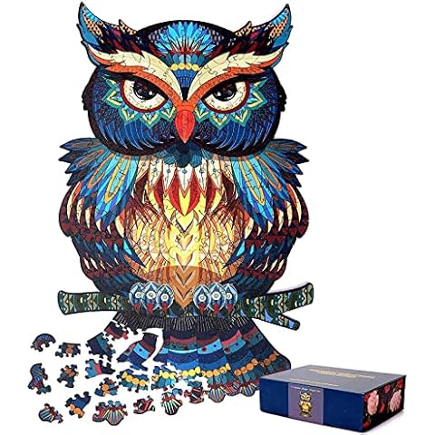 Wooden Jigsaw Puzzles, Unique Animal Shaped Puzzle Magic 3D Jigsaw Puzzles, Gift for Adults and Kids, Family Game Play Collection Problem-Solving Challenge Activity (Owl) Cover