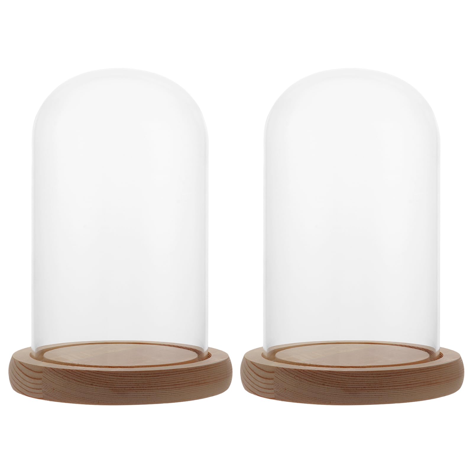 Set di 2 campane in vetro trasparente con fondo in legno, altezza 15 cm, per bambole, decorazioni da tavolo e antichità
