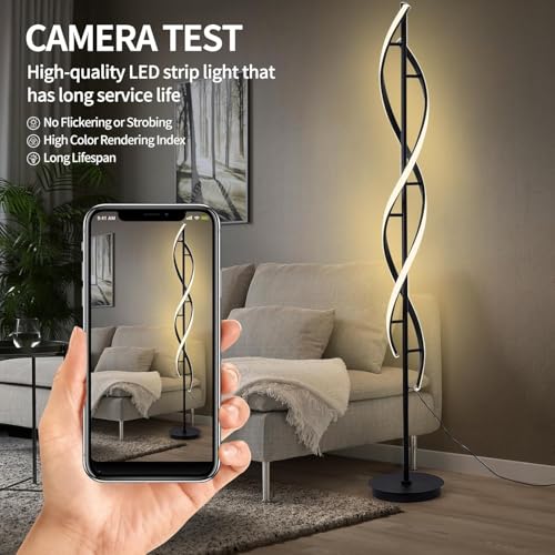 Image of Modern Spiral LED Floor Lamp for Living Room, Contemporary Twisted Standing Lamp with Dimmable Warm White Light, Minimalist Black Corner Light for Bedroom, Office & Home Decor (Halora)