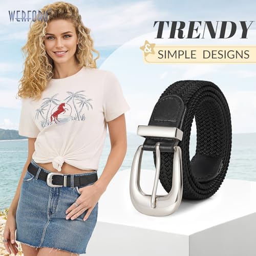 WERFORU Women Braided Belt Stretch Braided Belt for Women Braided Woven Elastic 1.3" Wide Canvas Casual for Pants Jeans2