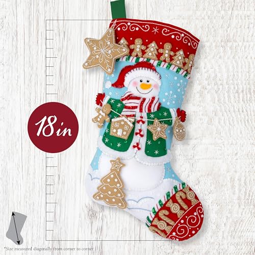 Image of Bucilla Felt Applique 18 inch Stocking Making Kit, Jolly Gingerbread Snowman, Perfect for DIY Arts and Crafts Projects