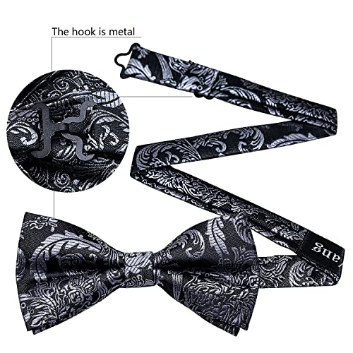 Image of Barry.Wang Paisley Striped Bow Tie for Men Silk Pre-Tied Bowtie Pocket Square Cufflinks Set Formal Wedding Party Prom