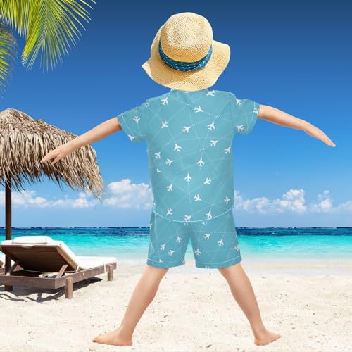 Image of visesunny Funny Boy's 2 Pieces Shirt and Short Set Casual Shirts Short Sleeve Beach Shorts Summer Outfits for 3-10 Years Kids