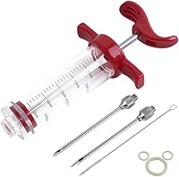Ofargo 1-oz Plastic Meat Marinade Injector Syringe Kit with 304 Stainless Needles, Red - BBQ Turkey Injector + Recipe eBook