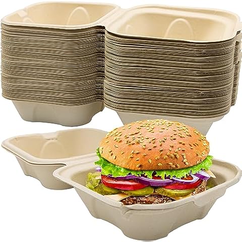Avant Grub Durable, Grease-Proof 6x6 Clamshell Small To Go Box 100pk. Disposable, Leak-Proof and Microwavable Take Out Food Container With Hinged Lid. Great for Parties, Restaurants and Food Trucks! Cover