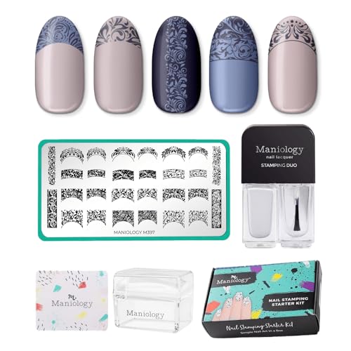 Maniology Antique Swirl French Nail Stamping Starter Kit, Vintage, Classic Whirls, Airy, Twist Manicure Designs