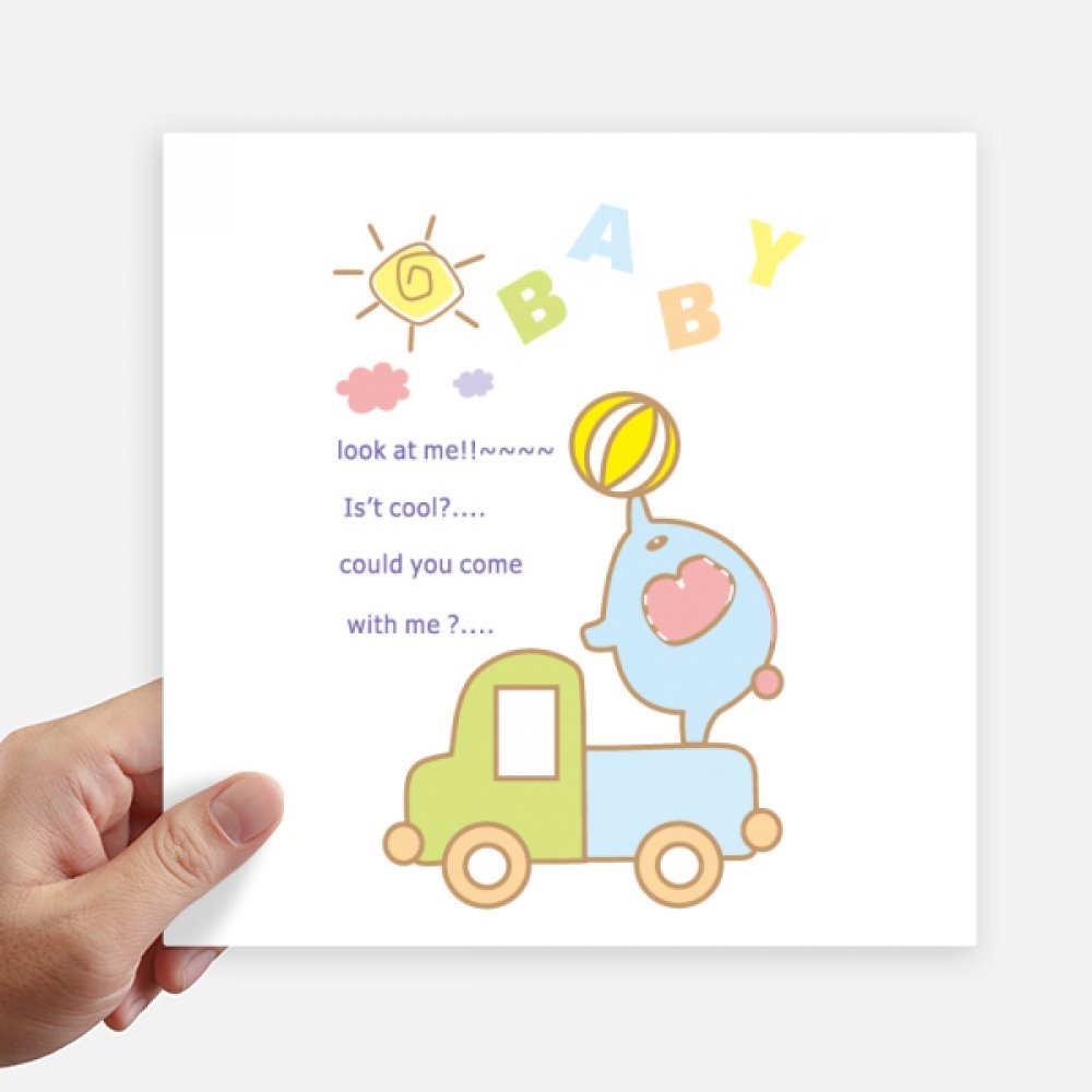 Autocollant carré éléphant camion 20cm lot de 4 stickers multicolores