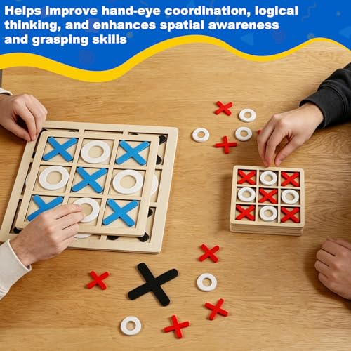 REGUICORP 6 Pack Tic Tac Toe Board Game, 3 Sizes Wooden Tic Tac Toe Game, Tic Tac Toe Coffee Table Decor, Classical Family Board Games for Family, Classroom, Road Trip, Travel, Strategy Toys - Image 6