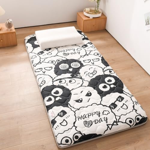 Colchón de Suelo Japonés Futón, Colchón de Suelo Tatami, Colchón Enrollable para Invitados, Tamaño Individual/Doble/Queen/King, Colchón de Camping, Almohadón para Suelo, para Invitados (Negro