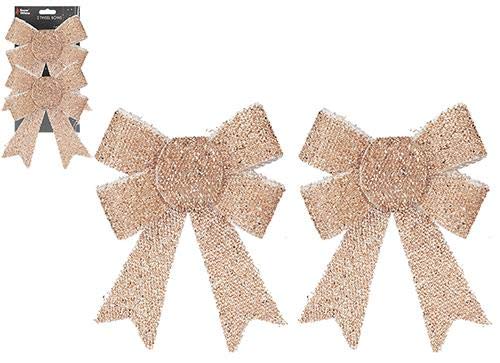 PMS InternationalLtd PACK OF 2 Small ROSE GOLD Colour CHRISTMAS Festive TINSEL 15cm BOWS