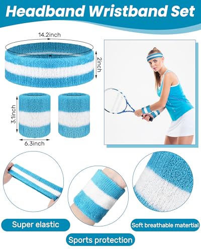 Shihanee 9 Pcs Tennis Sweatbands Set for Men Women Sports Striped Headband and Wristbands Athletic Socks for Tennis Lover Gear Accessories3