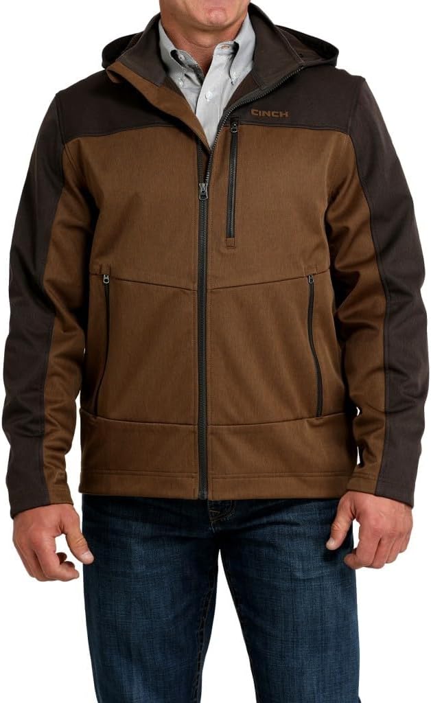 Cinch Western Jacket Mens Hooded Softshell Zip XS Brown MWJ1593005