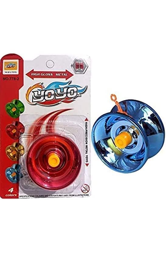 Image of Metallic YoYo Spinner Toy for Kids | Made of Fine Quality High Gloss Metal | with Approx. 1 m Long String | Diameter 5.5 X Height 3.5 CM | - Color As Per Stock (Pack of 1)