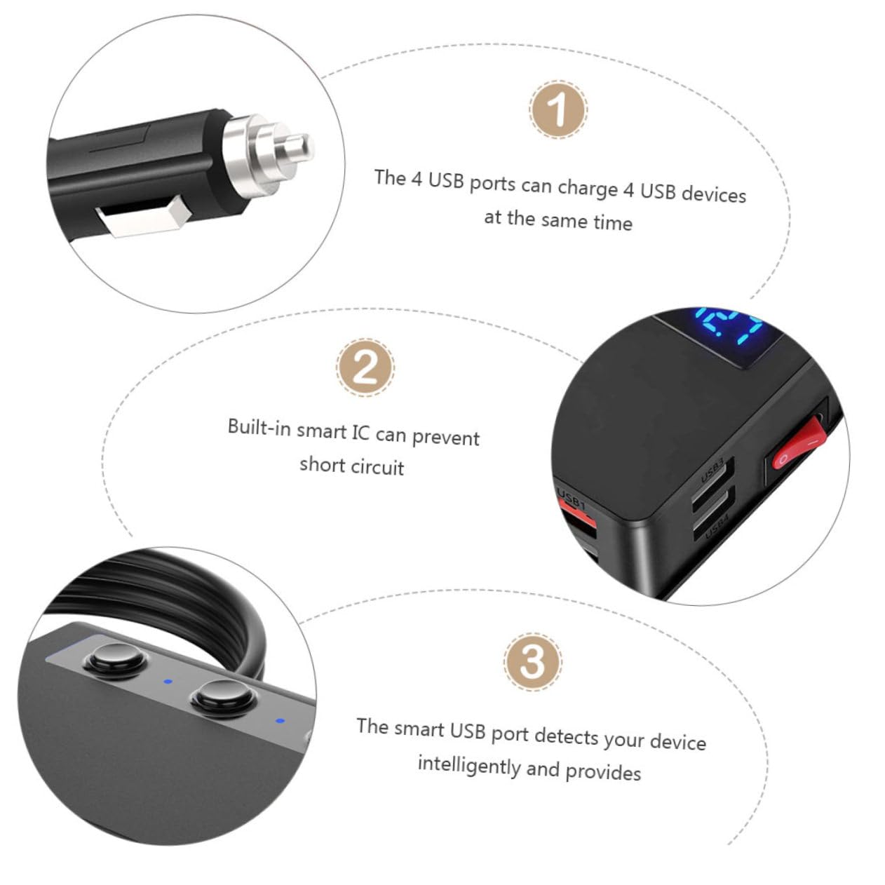 GALPADA Cargador de Coche con USB y Salidas de Adaptador para Accesorios de Vehículo Compatible con GPS Dvr