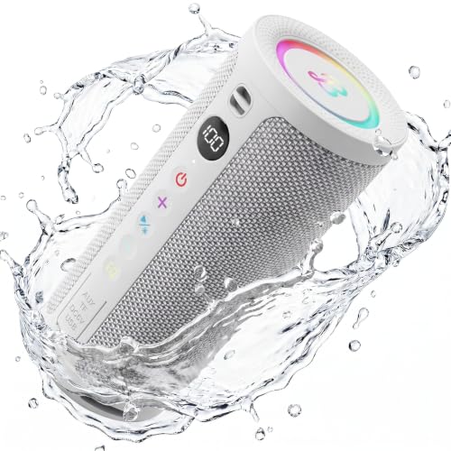 Image of BassBloom Roar 3 Portable Bluetooth Speaker,20W Powerful Sound with Deep Bass,IPX6 Waterproof,24H Playtime,Bluetooth 5.4,RGB Lights,Wireless TWS Pairing (White)