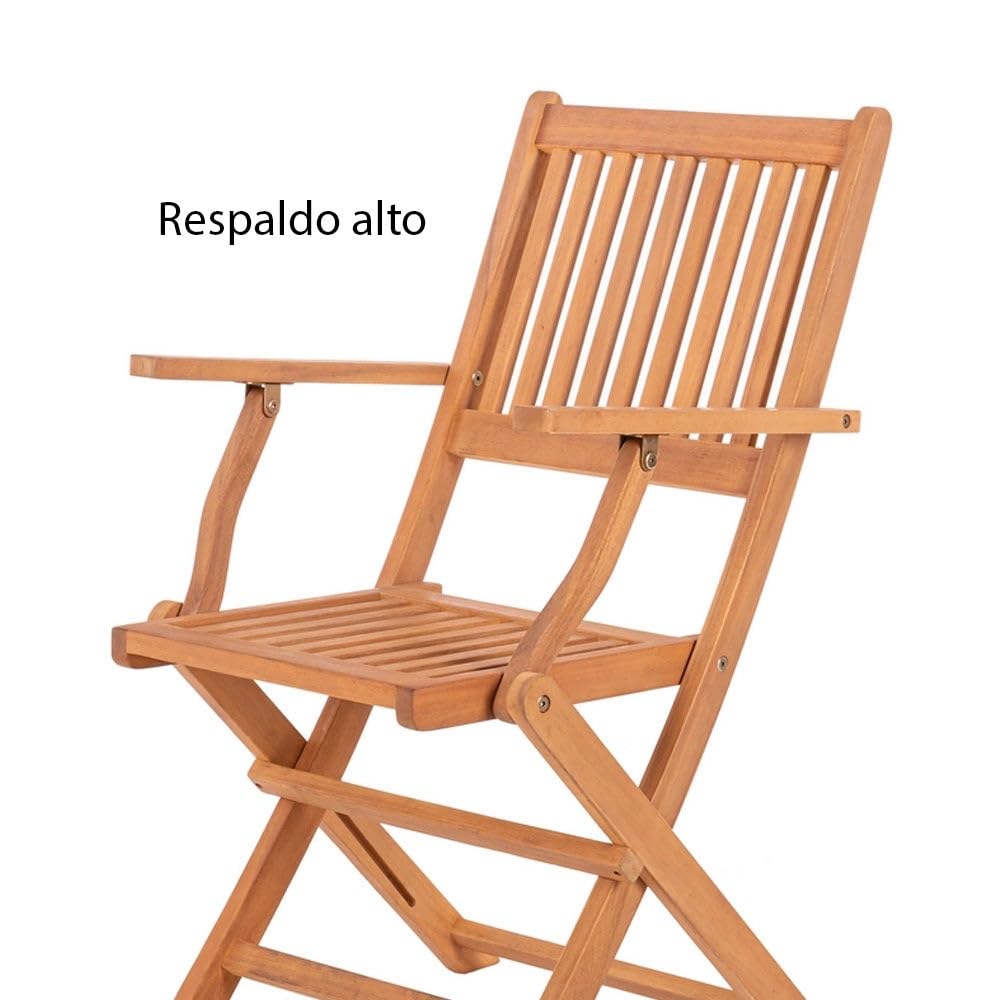 LOLAhome Silla de jardín Resistente y Plegable, con reposabrazos | De Madera natual sostenible de Acacia con FSC | para Exterior, jardín, terraza, balcón o Piscina | Kate