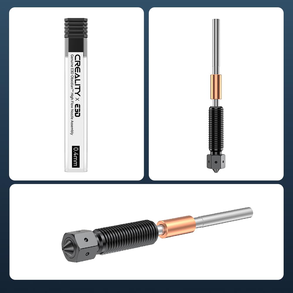 Creality Set di ugelli E3D Obxidian™ High Flow 0,4 mm, smontaggio e montaggio rapidi, stampa ad alta flusso, design multi-runner, aggiornamento del materiale, adatto per K1 (2024)//K1 Max (2024)/K1C