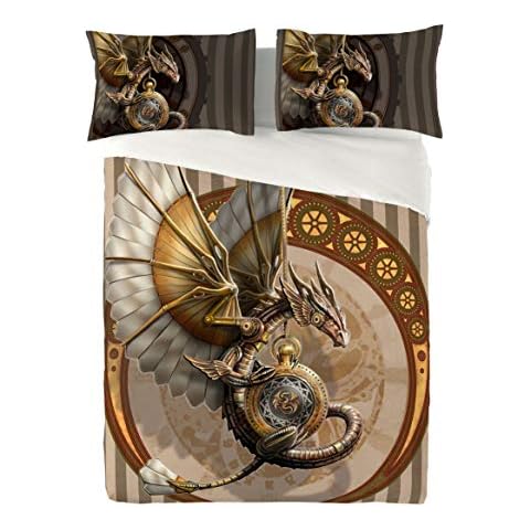 Steampunk Dragon Covers Set with Pillowcases for Double Bed, Gothic Home Decor, Alternative Steampunk Bedding, Artwork by Anne Stokes Cover