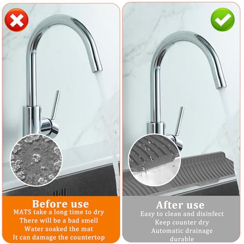 Image of 30 Inch Sink Splash Guard,Longer Silicone Sink Mat for Kitchen Bathroom,Kitchen Faucet,Silicone Sink Faucet Mat Splash Guard, Drip Protector Splash Countertop (Grey)