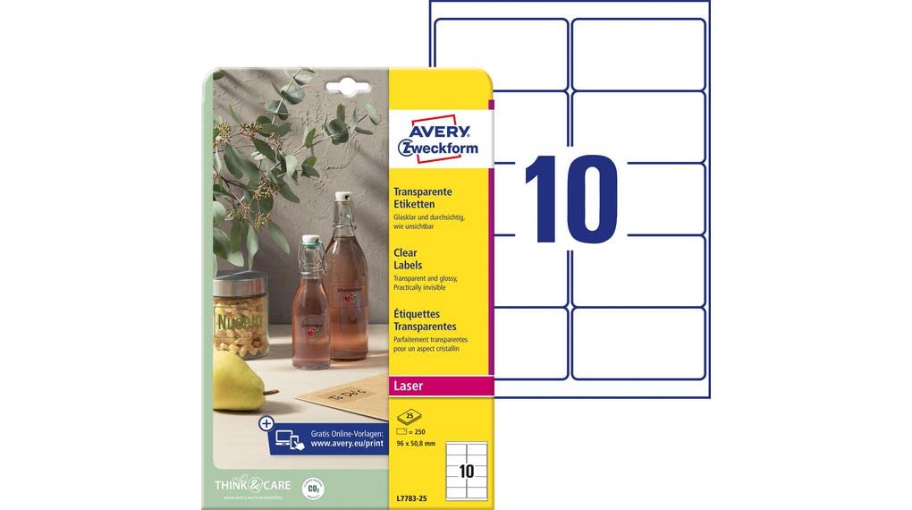 Avery - 25 Étiquettes adresse transparentes - A4 - Impression laser - réf L7567-25 Pas Cher | Bureau Vallée