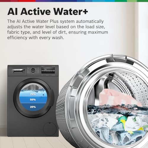Image of Bosch 7 kg 5 Star Front Load Fully-Automatic Washing Machine, AI ActiveWater, 15 Wash Programs, Removes 99.9% Germs with Steam, No Tangle or Wrinkle, SoftCare Paddle, Black, WAJ24209IN