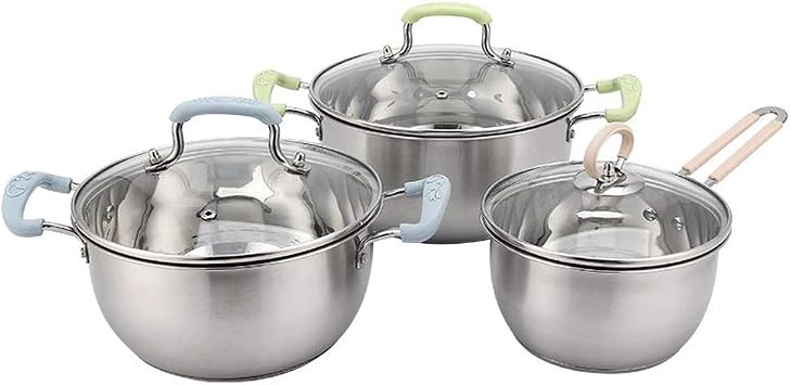 Cookware Cookware Set Kitchen Stainless Steel Soup Pot Saucepan Induction Safe Thickened Saucepan with Glass Lid 3 PCS/Set