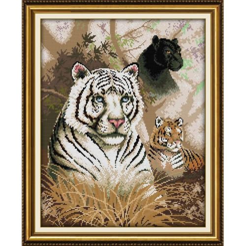Image of JOYSEWING Tiger Stamped Cross Stitch Kits for Adult Beginners,Pre-Printed Cross-Stitch Needlepoint Kits for Beginners Embroidery Kits 14CT Cross Stitch Patterns- (Beast(14CT) 14.96 x18.11 inch)