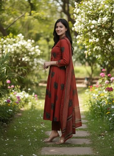 Tenue indienne décontractée marron ensemble kurta 3 pièces en viscose
