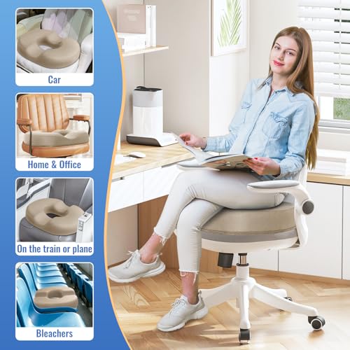 Image of CloudBliss Donut Pillow Stadium Seat Cushion for Tailbone Pain Relief and Hemorrhoids, Memory Foam Seat Chair Cushion, Portable Seat Cushions for Bleachers, Car, Home & Office
