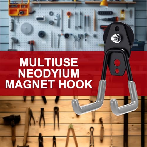 Image of Landhoow 6 Pcs Large Magnetic Hooks Heavy Duty Garage Magnet Hooks Strong Storage Utility Magnetic Hangers with Anti Slip Rubber Coating for Indoor and Outdoor Hanging (Grey)