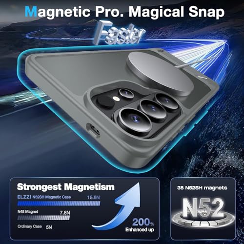 Image of Elzzi Magnetic Magsafe for Samsung Galaxy S26 Ultra Case [Compatible with MagSafe][Full Camera Protection][Built-in Invisible Kickstand] Translucent Matte Phone Back Cover - Grey