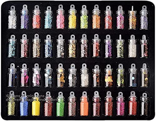 First Beauty 48 Bottles/Set DIY Nail Art Kit Contain Random Nail Art Pearl Sequin Nail Glitter Powder Acrylic Rhinestone Decoration Kit Makeup Cosmetic Tool Multicoloured-image-44