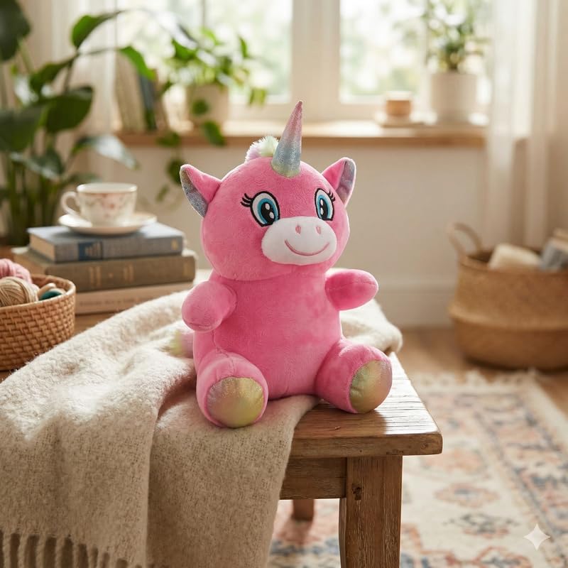 Image of HUG 'n' FEEL SOFT TOYS 25 cm Sitting Unicorn Plush Toy - Cute Small Unicorn Stuffed Animal Soft Huggable Doll for Kids, Girls & Birthday Gifts