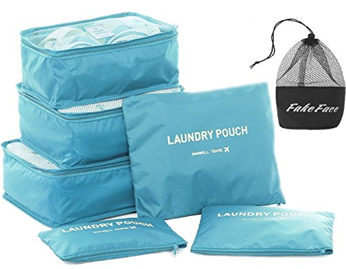 Moonlove kleidertaschen Set 6u00a0pièces sac de voyage bagages dans coffre de nylon Pack Cube Organiseur Sacs à linge sac à chaussures sac cosmétique sac de rangement bleu ciel