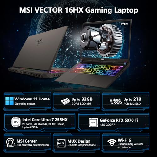 Image of msi Vector 16 16 inch FHD+ Intel Core Ultra 7 255HX 5070 Ti Gaming AI Laptop