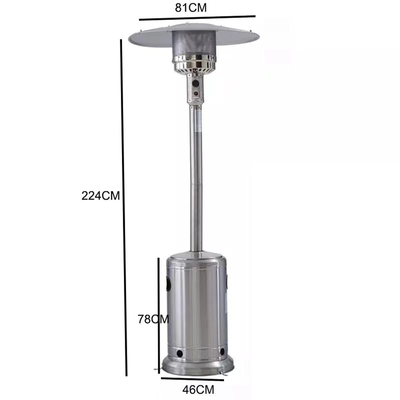 Riscaldatore per Patio Esterno con Ruote, Riscaldatore A Propano per Ombrellone, 46000 BTU con Certificazione ETL, Riscaldatore A Propano Liquido da Pavimento in Acciaio Inossidabile Silver