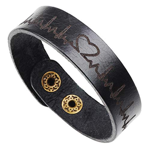 Bracelet en cuir pour couple tendance vintage noir avec boucle ECG