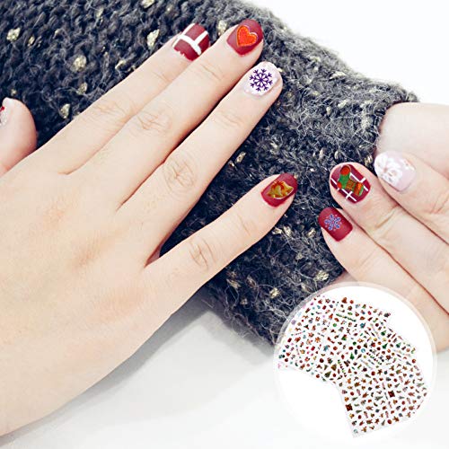 PIXNOR 5 Folhas Adesivos de Unhas de Natal Desenho Animado Floco de Neve de Inverno Adesivos de Unha