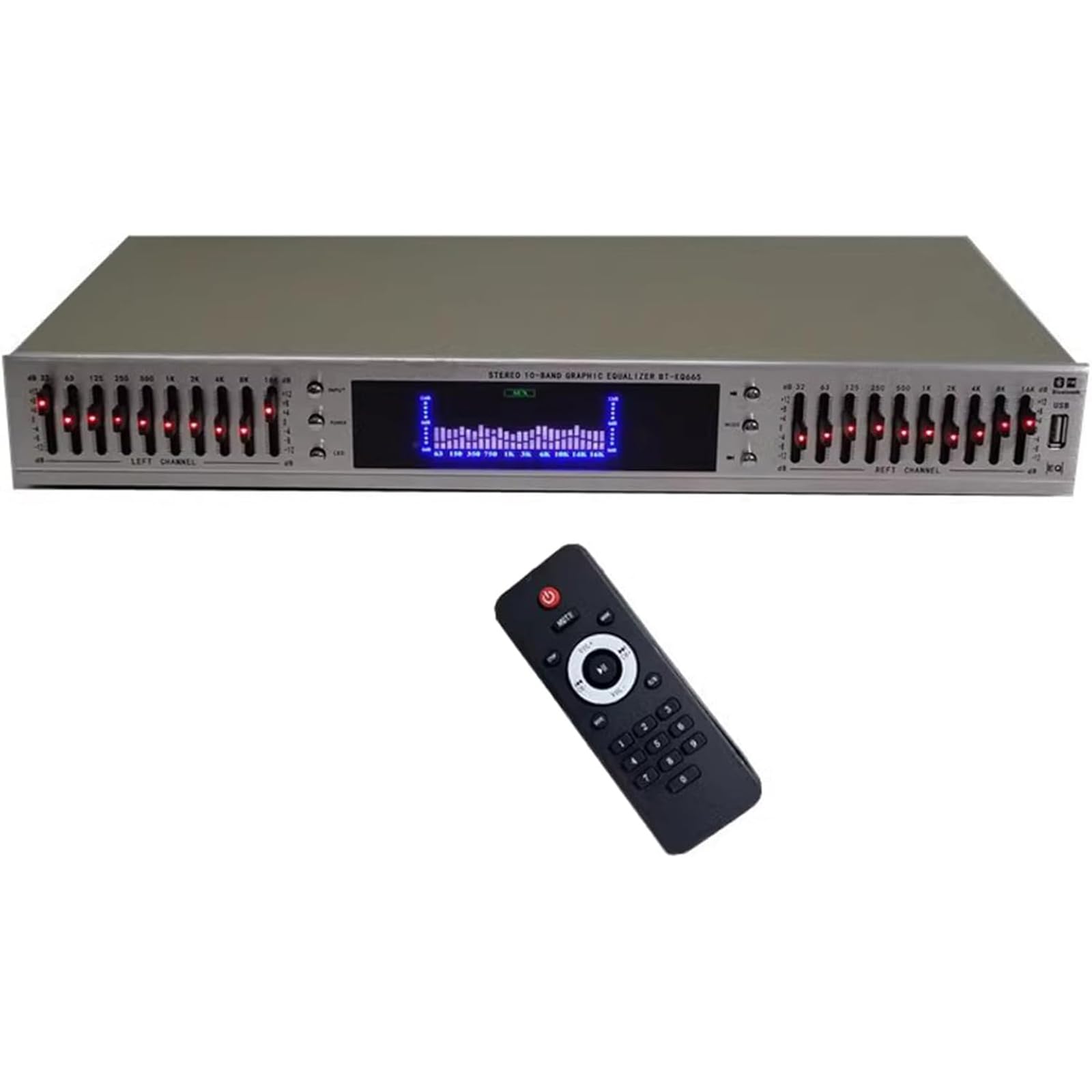 Égaliseur audio HiFi 20 bandes, égaliseur professionnel d'effets graphiques numériques, avec USB et télécommande intégrés, affichage du spectre LED, pour studio d'enregistrement