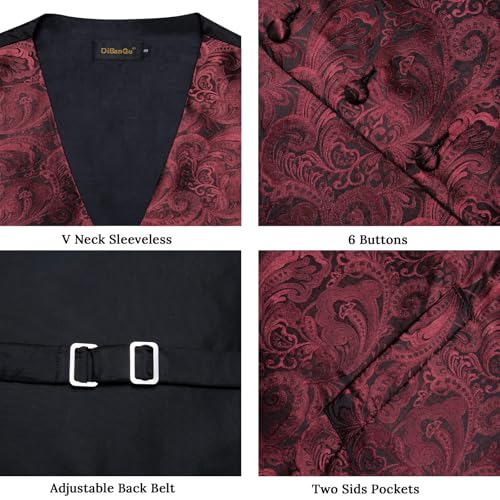 Image of DiBanGu Mens Paisley Suit Waistcoat,Silk Dress Vest and Bowtie Pocket Square Cufflinks with Lapel Pin Set for Wedding Tuxedo