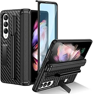 HWeggo for Samsung Galaxy Z Fold 4 Case with S Pen Holder and Kickstand,Samsung Z Fold 4 Case with Front Screen Protector,Hard PC Shockproof Anti-Scratch Hinge Coverage Protective Cover(black)