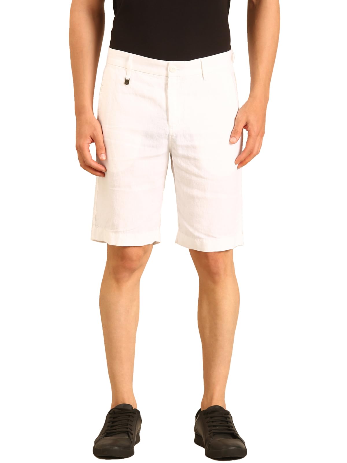linen club Men's Linen White Solid Contemporary Fit Casual Shorts-picture-48