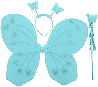 Culture Creation Fairy Butterfly Wings Costume for Girls Kids Angel for Party Set of 3 (Wings,Hairband,Stick) Blue