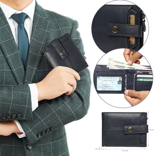 Image of Crafted RFID Safe Leather Wallet for Men /Women, Bifold Trendy, Full Grain with Card Holder and Zipper Coin Pocket