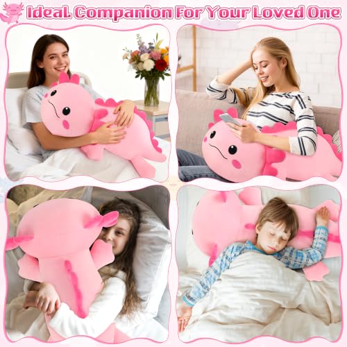Image of 30'' Giant Pink Axolotl Plush Stuffed Animal- Pink Axolotl Plush Pillow Plushies, Large Body Pillow Plush Toy, Cute Hugging Axolotl Stuffed Animal, Birthday Gifts for Kids Girls Boys