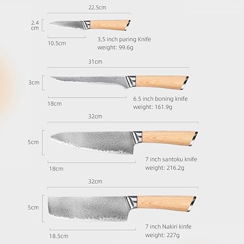 Miniatura 7 de Juego de cuchillos de acero de Damasco de 4 piezas, diseño de hoja afilada de acero inoxidable de alto carbono, VG10 de 67 capas, espiga completa,
